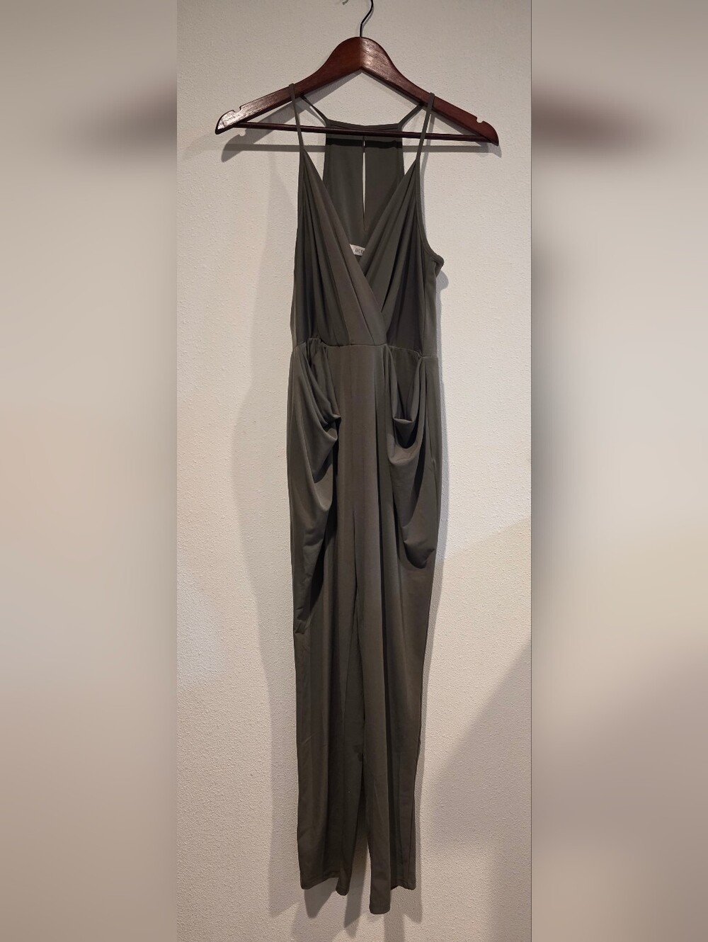 BCBGeneration Olive Green Draped V-Neck Jumpsuit